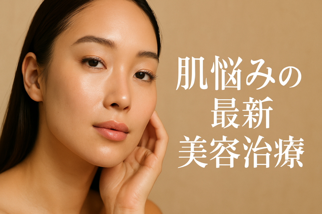 肌悩みの最新美容治療の文字と、女性の写真